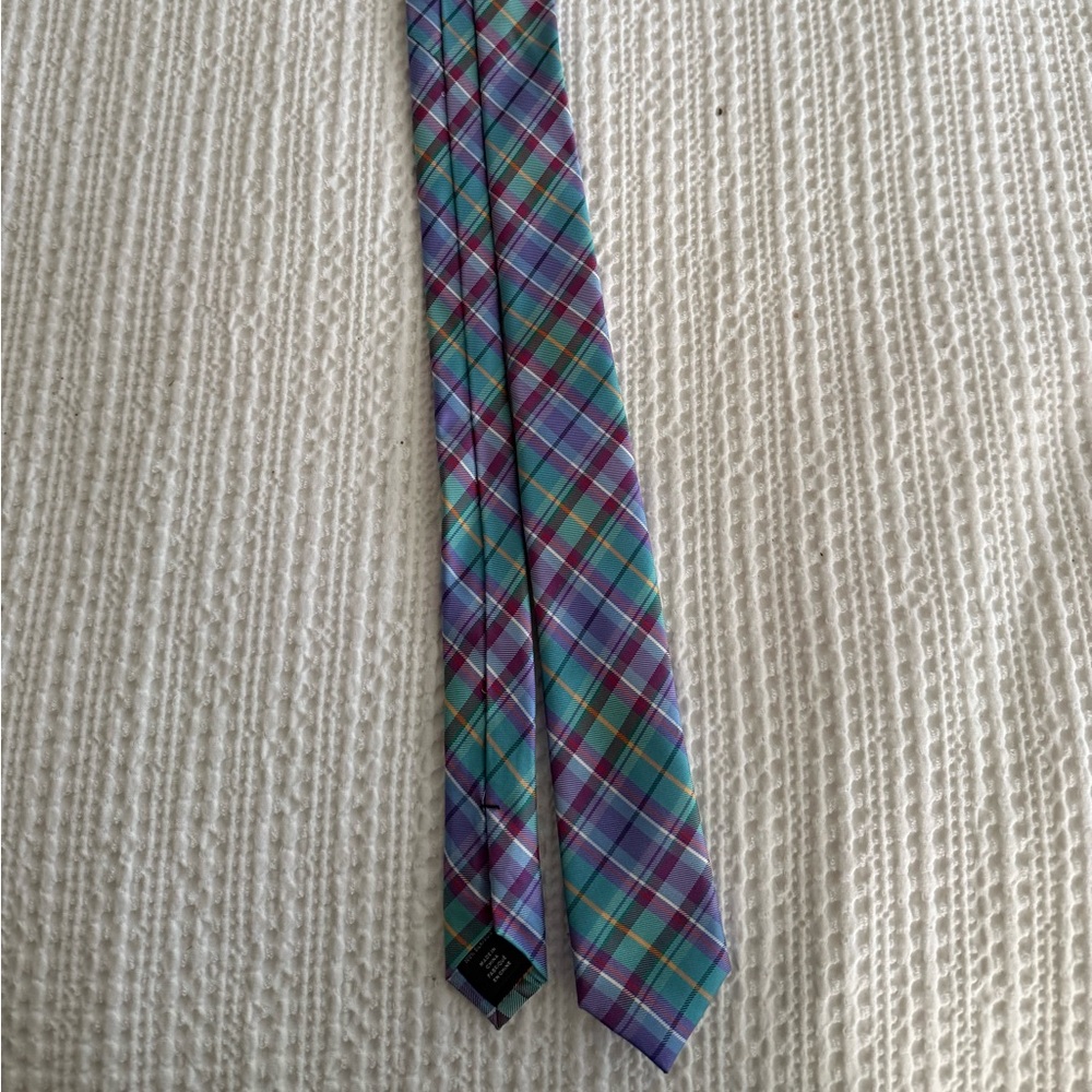 Boys Plaid Silk Tie in Teal and Purple - Unbranded